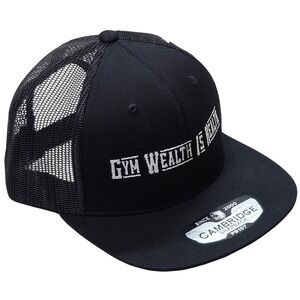 Cambridge Gym Wealth Is Health Snapback Trucker Hat Black Mesh Cap PB107 NEW